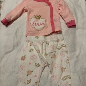 Pink and White Kids Pajamas with Crown and Love Design